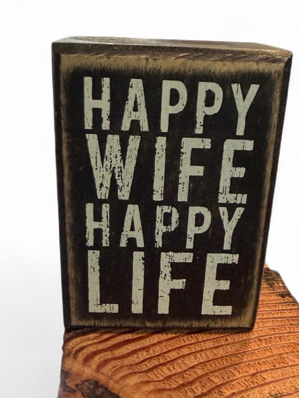 Happy Wife Happy Life Rustic Black Wall Block Sign